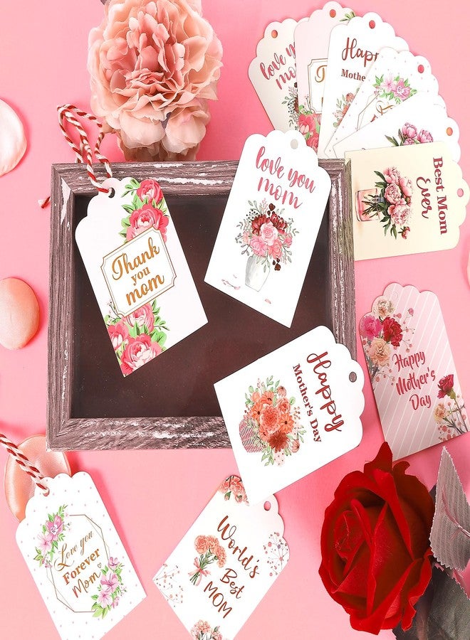 ٨٠ قطعة من بطاقات عيد الأم، بطاقات عيد أم سعيد مع خيط، بطاقات هدايا مزينة بالزهور مكتوب عليها "شكراً أمي، أفضل أم على الإطلاق" لأعمال يدوية، تغليف هدايا عيد الأم، تزيين الحفلات (مجموعة متنوعة) - Image 4